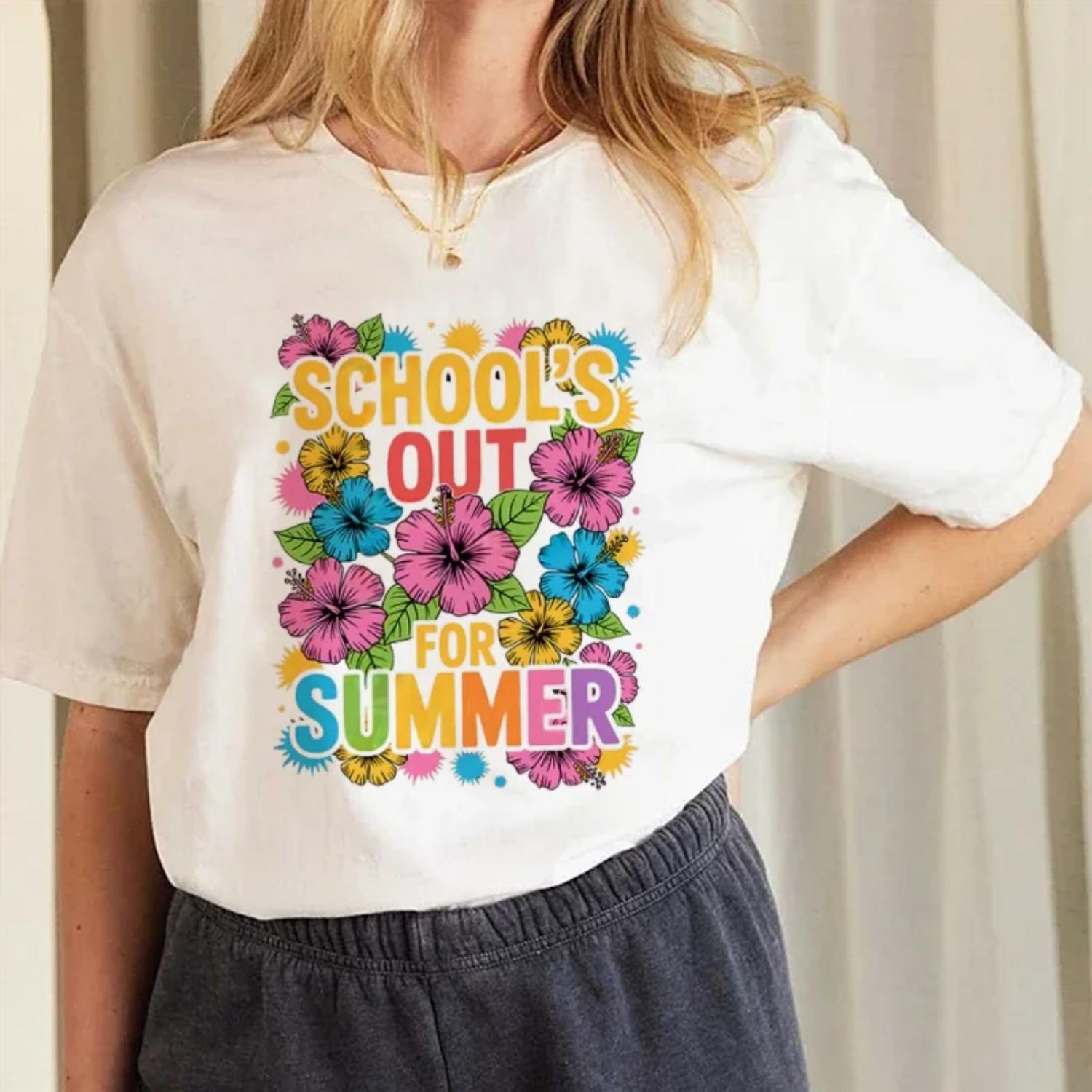 Watercolor Flower Letter Printed T-Shirt Regular Short Sleeve Top Cute Printed Women s Fashion Sweet Cartoon Pattern T-Shirt S