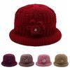 Plush Woolen Hat Flower Warm Fisherman Hat Retro Floral Knitted Bucket Hat  Autumn and Winter