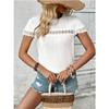 Women's Spring/summer V-neck Lace Patchwork Loose Casual Perforated T-shirt