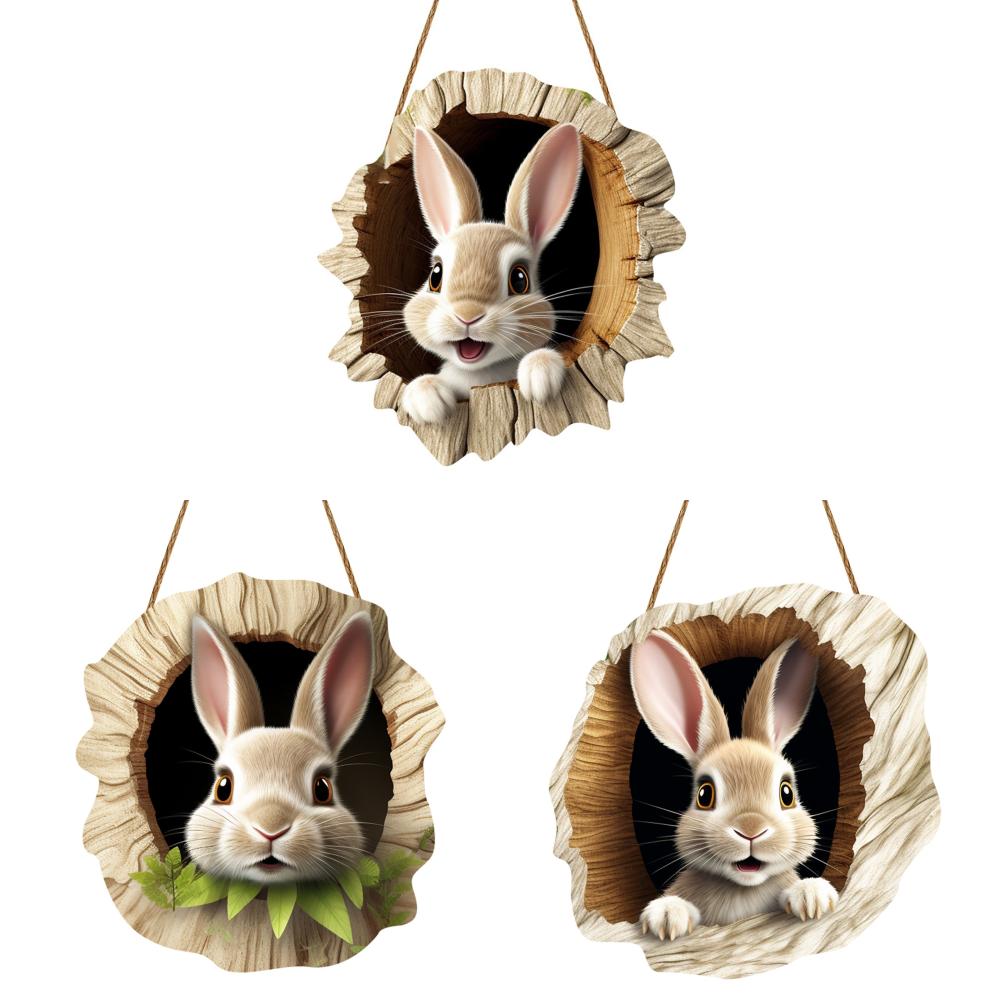 3/1 Set Easter Bunny Door Sign Pendant Decoration Wooden Hanging Spring Happy Rabbit Construction Door Easter Party Decor 2025