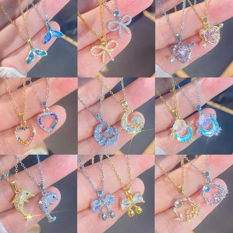 Light Luxury Full Diamond Inlaid Zircon Titanium Steel Clavicle Chain Fairy Versatile Delicate Necklace Gift for Girlfriend