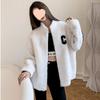 White coat women's autumn and winter new loose and versatile casual coral fleece stand-up collar zipper thickened fleece top