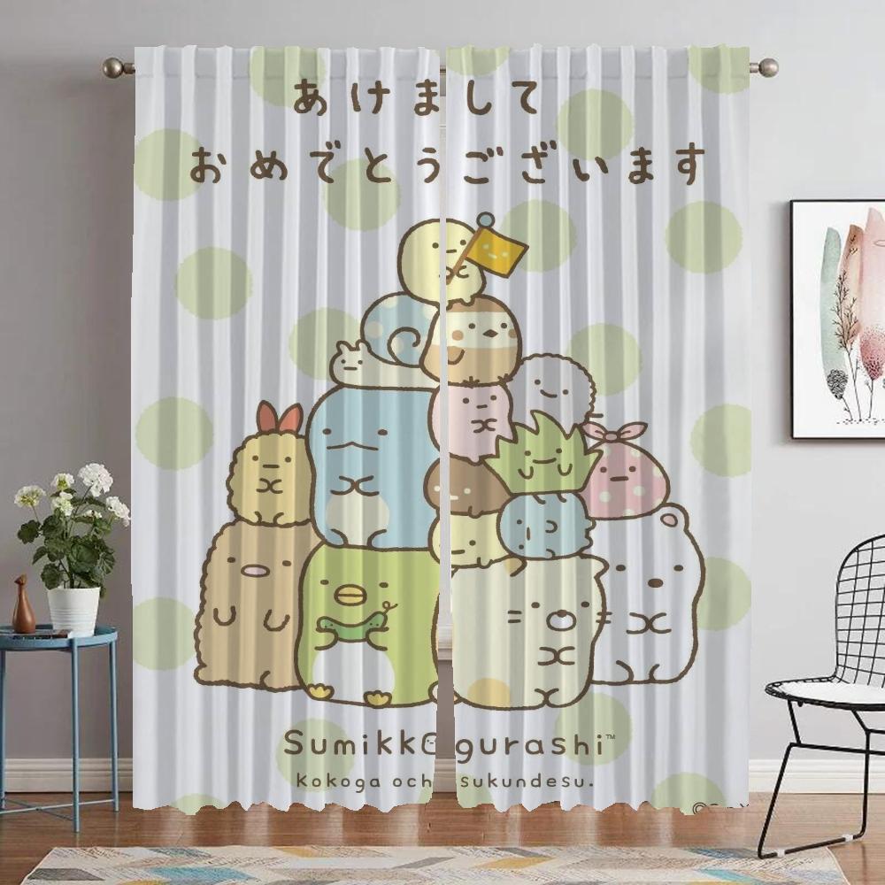 Modern Living Room Curtains 2 Pieces Sumikko Gurashi Home Interior Curtains for Camera Window Curtain Tulle for Bedroom Shades