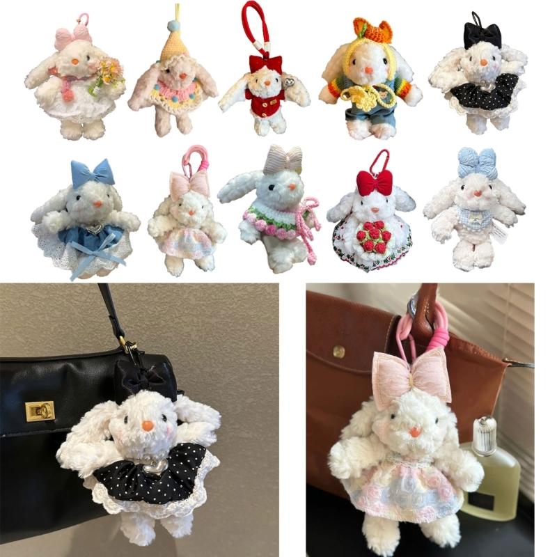 Breloc iepuraș adorabil de pluș, ornament păpușă moale, ornament pentru geantă, pandantiv agățat, textură de pluș pentru cadou de ziua de naștere pentru fete
