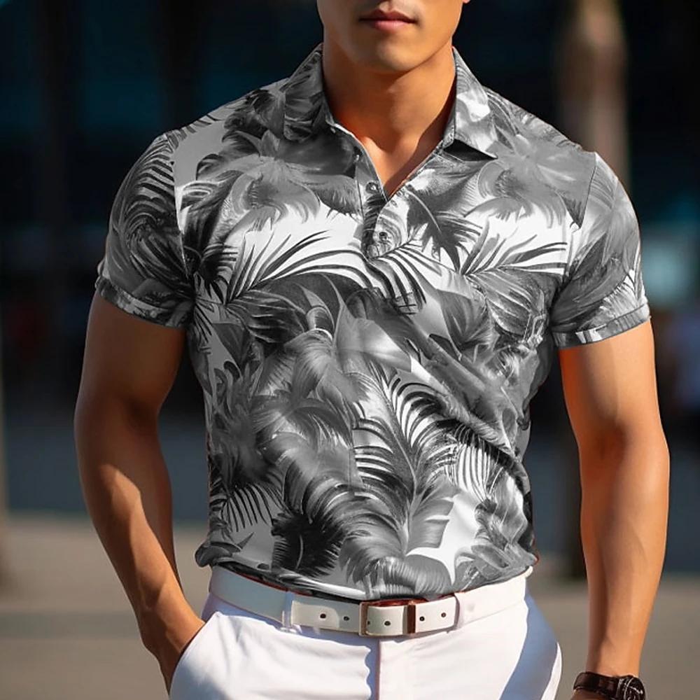 Nuova Popolare Maglietta Polo da Uomo Moda Asciugatura Rapida Palma di Cocco 3D da Uomo Comoda Traspirante Abbigliamento da Golf Maglietta Polo Stampata da Uomo
