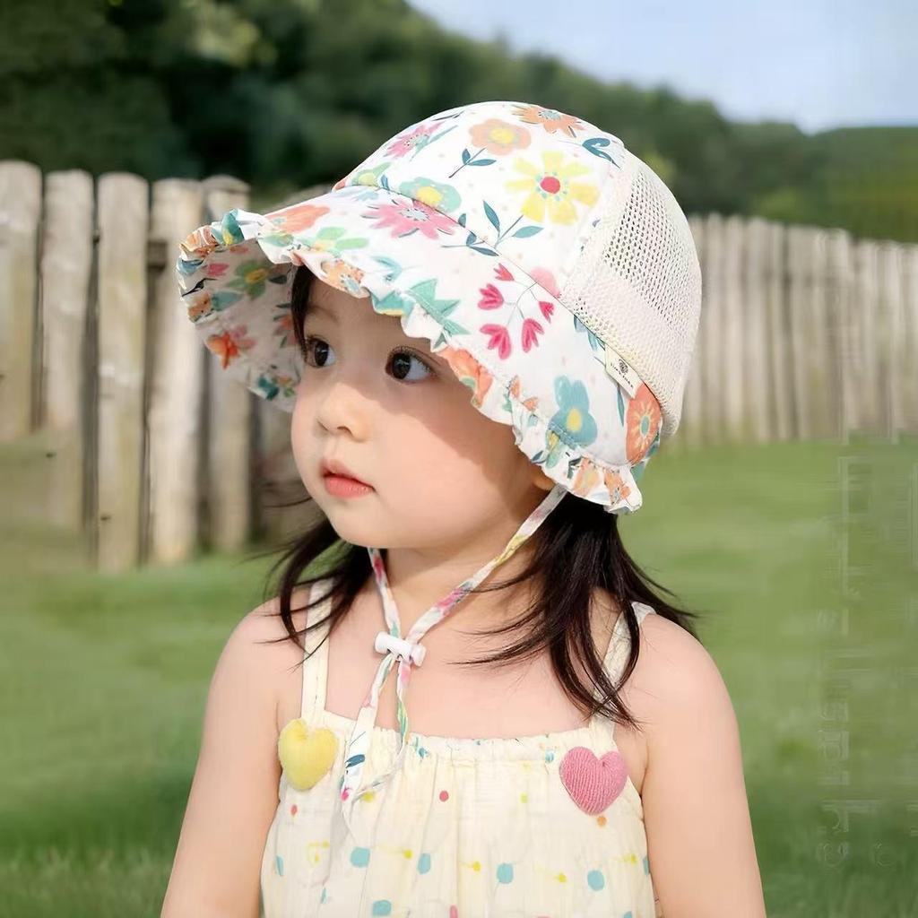 Baby Girl Floral Mesh Sun Hat - Breathable Summer Protection
