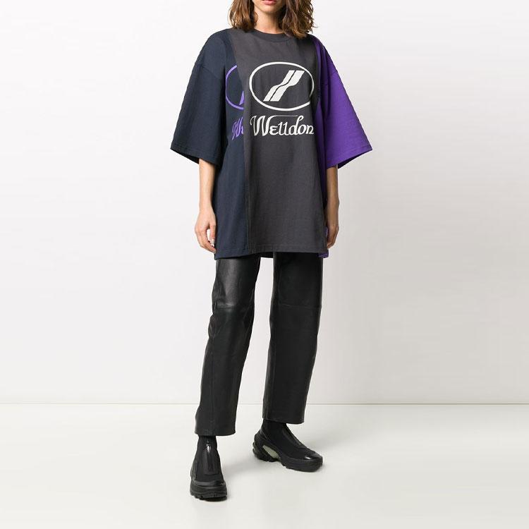 We11Done Reflective Logo Spliced Casual High Street T-Shirt Unisex T-Shirts Black WD-TP7-20-100-U-PP
