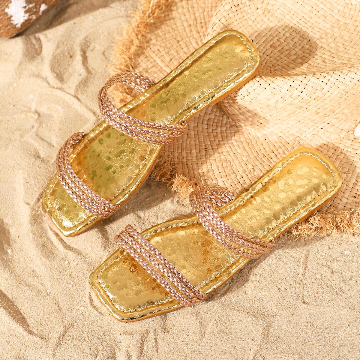 Golden Cross-Strap Rope Flat Sandals: Fashionable, Comfortable Women s Outdoor Slippers 41 золотой