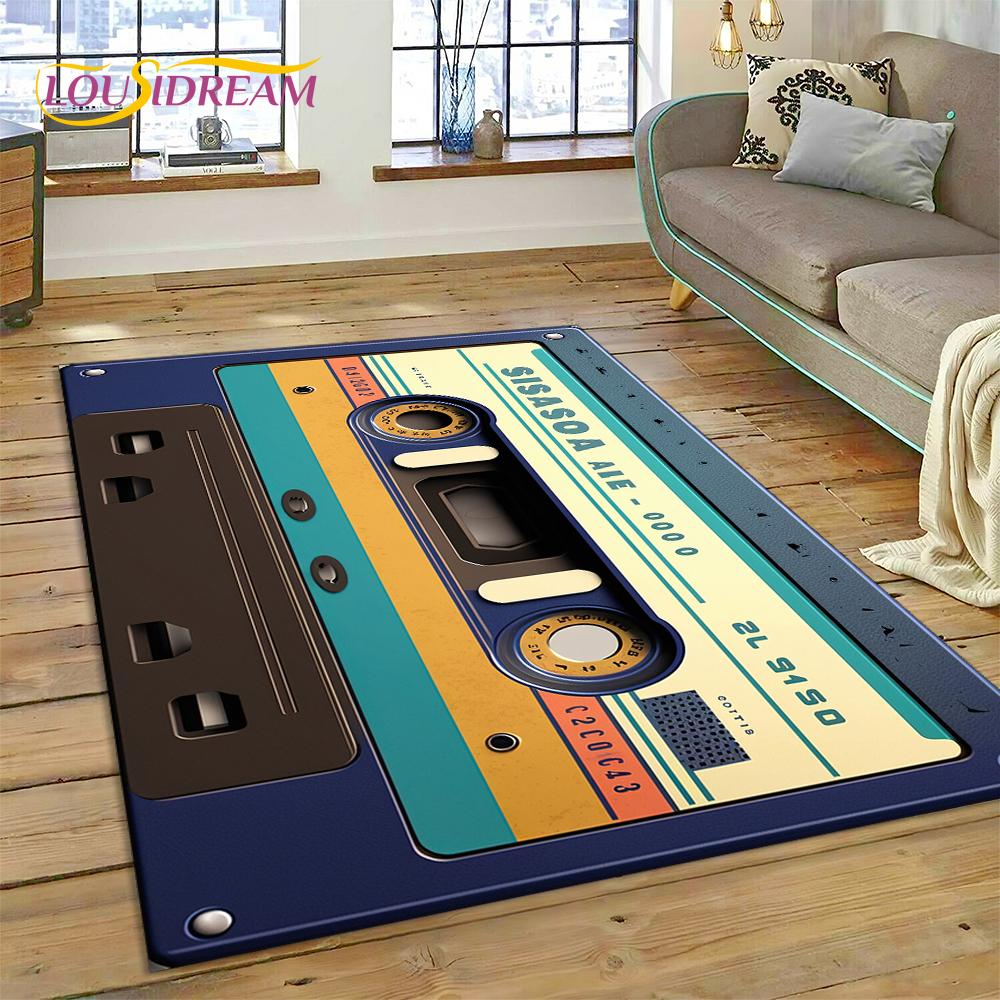 Alfombra con grabadora de casete de música 3D, instrumento de CD retro, para dormitorio, sala de estar, decoración del sofá del hogar, alfombra de suelo para decoración infantil