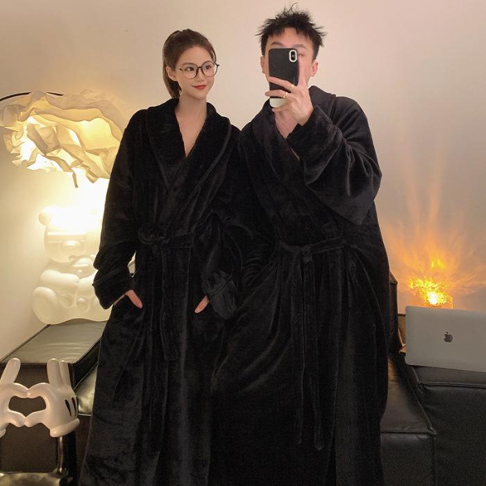 Spot Winter Coral Fleece Bathrobe for Women and Men - Thickened Extra Long Flannel Pajamas