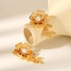 Women's Retro Flower and Pearl Dangle Earrings with Rhinestones