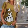 Women Summer T Shirt Hand Heart Gesture Print Retro Fashion Short Sleeve Tees Casual   Printed  Tops