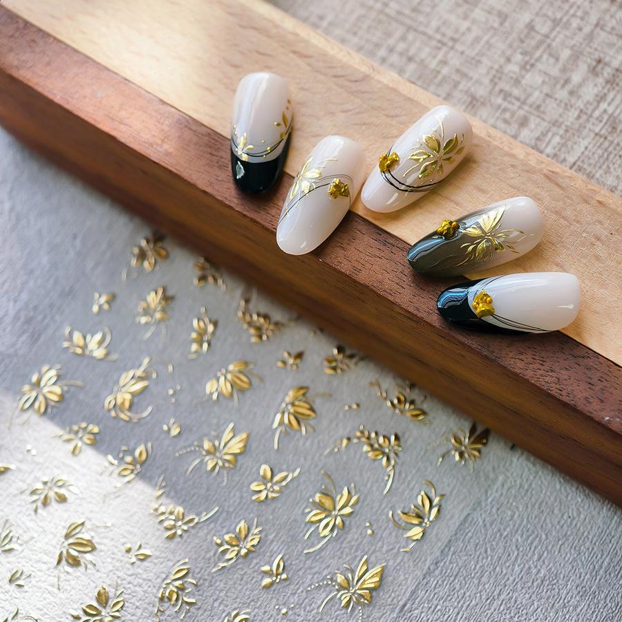 

TENSOR Gold High-End M-976 Self-Adhesive Flower Nail Stickers - Hot Stamping Series