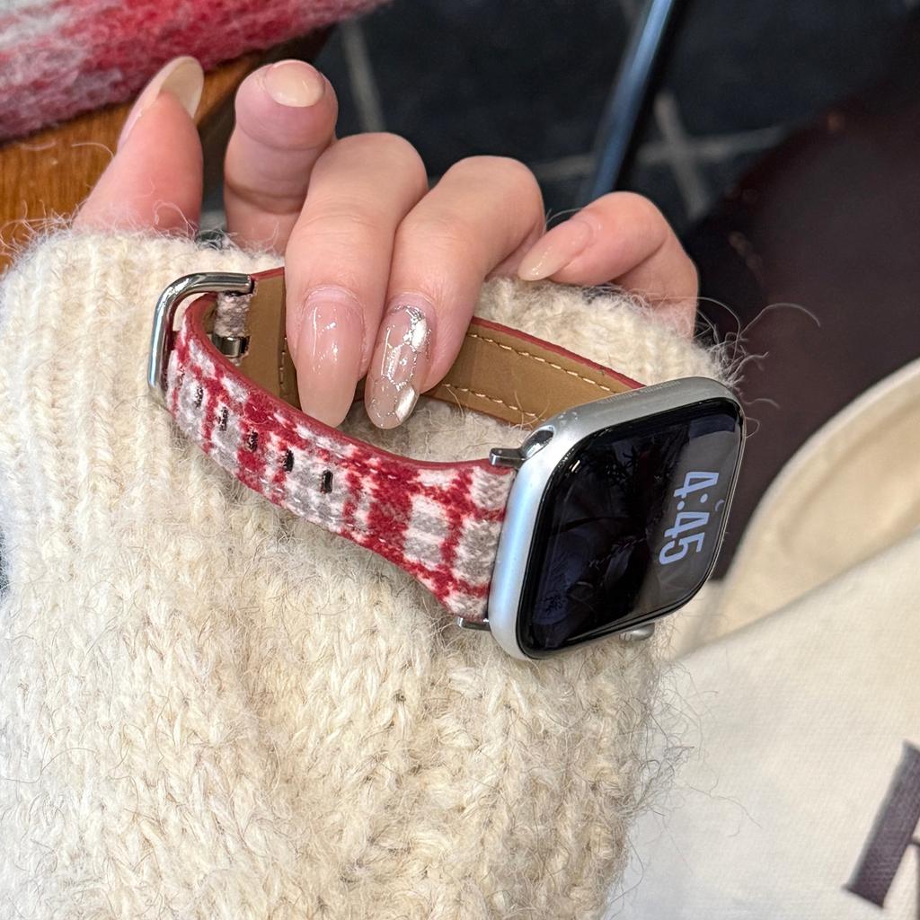 Pattern Design Wool Leather Strap for Apple Watch Series 11 10 42mm / 9 8 7 41mm / SE3 SE2 SE 6 5 4 40mm / 3 2 1 38mm Watch Band