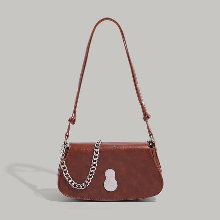 

Niche high-end baguette bag French large-capacity commuter retro chain underarm bag 2025 new shoulder bag tide коричневий