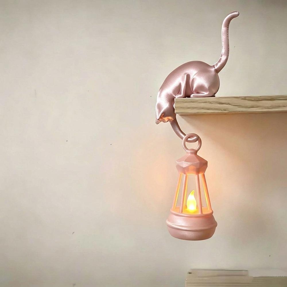 Cute Figurine Cat Wall Hook Light 3D Printed Cat Decor Lamp Cat Shaped Hook Desk Organization