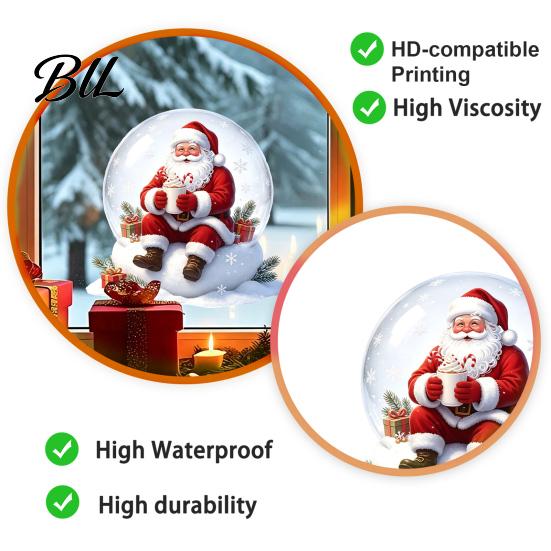 Holiday Gift for Friends Christmas Window Clings Decoration, Cartoon Santa Claus Sticker with Crystal Ball, Ball Wall Stickers Hot Cocoa, Reusable