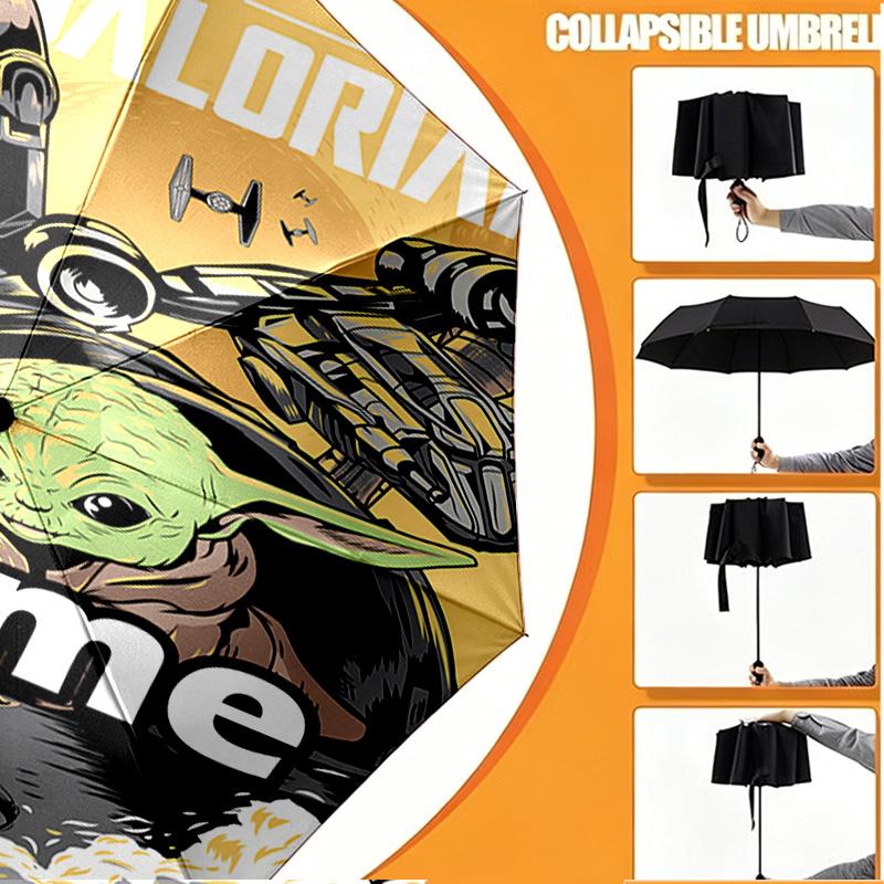 Custom Name Personalized Star Wars Print Umbrella, Auto Open Close, 8‑Rib Sturdy Frame, Commute Camping Hiking Use, Birthday Gift
