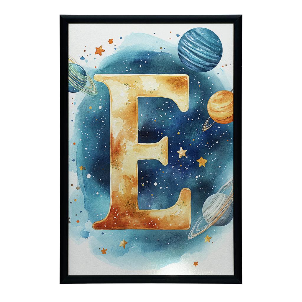 Kosmiczna Litera E - Plakat Dekoracyjny Do Pokoju Dziecięcego Kosmiczna Litera E - Plakat Dekoracyjny Do Pokoju Dziecięcego, 50X70 Cm, Rama Drewniana