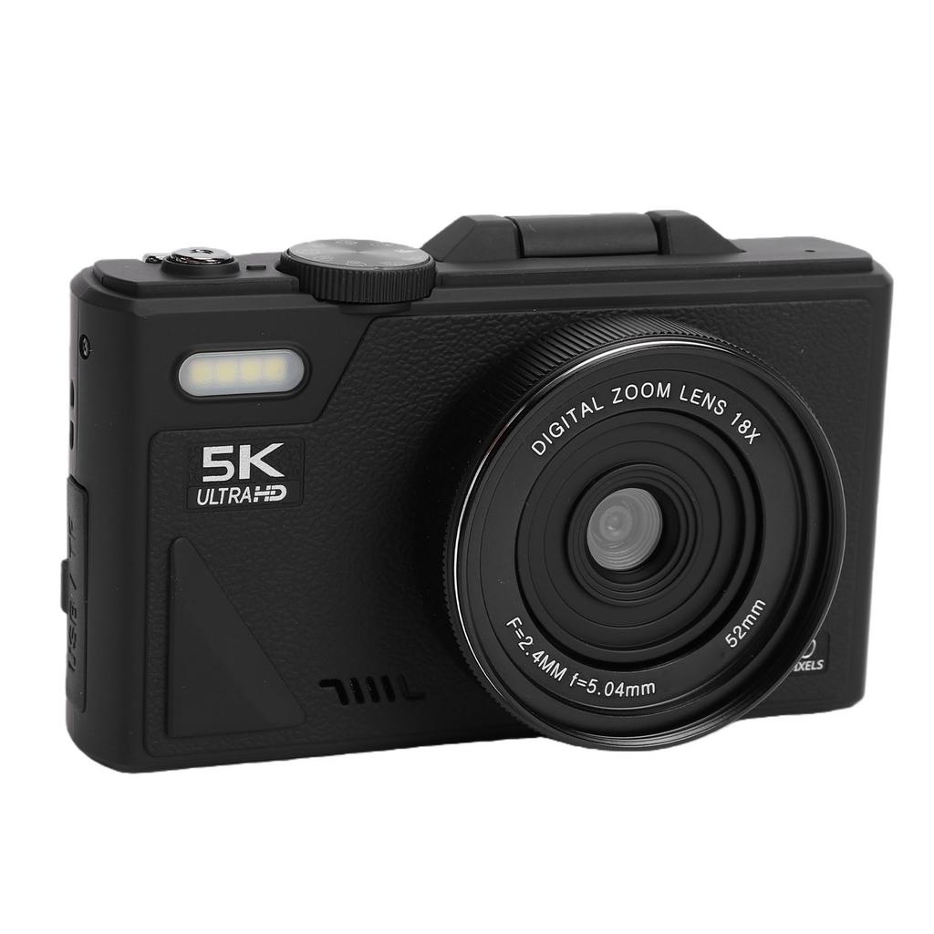 5K Digital Camera for Photography 75MP WiFi Beauty Camera with 3 Inch 180 Degree Flip Screen 18X Zoom for Travel Black