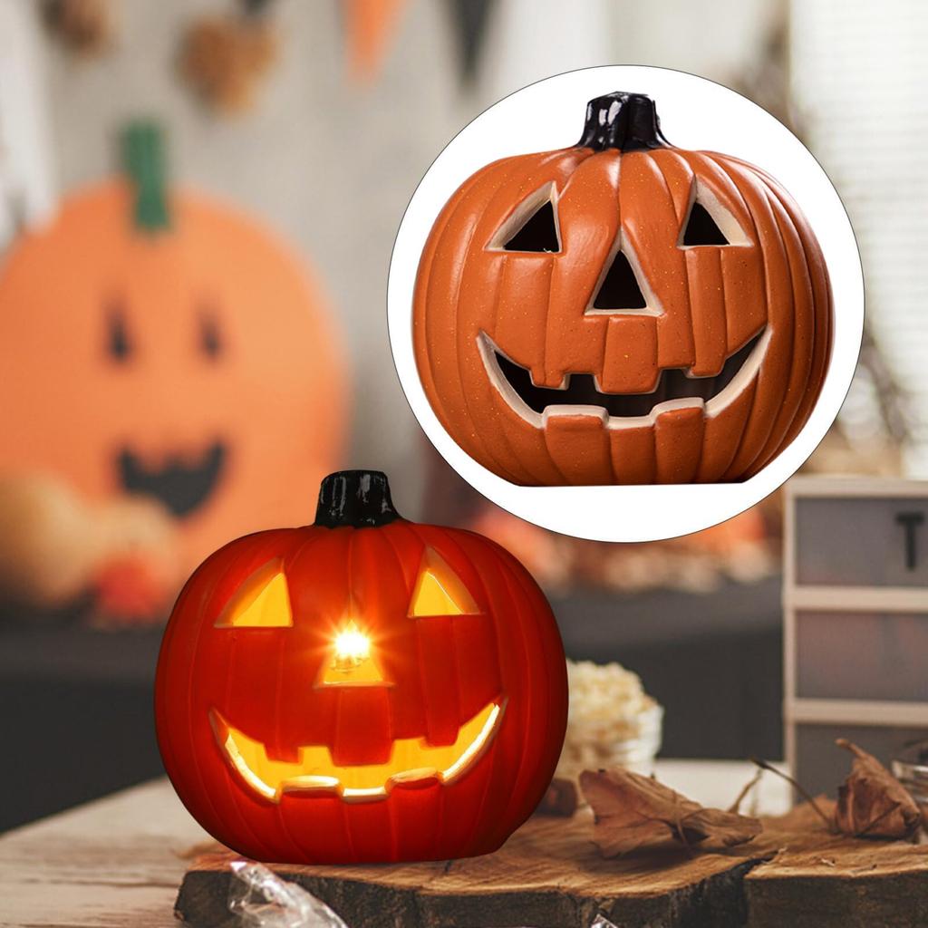 Halloween LED Pumpkin Lights Hollow Pumpkin Statue Lights Desktop Ornaments Halloween Scene Layout Props Home Party Decoration