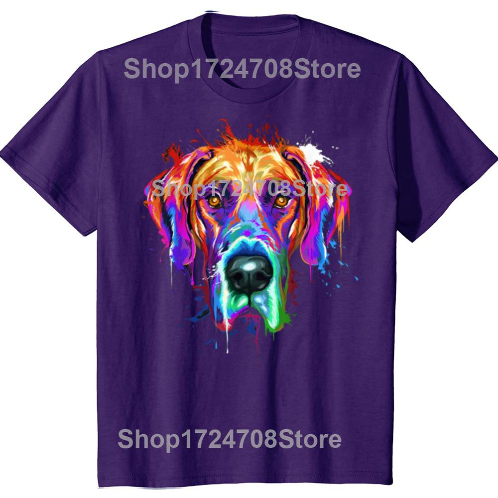 Lustige Dogge Splash Art Bunte Grafik T-Shirts Herren Damenmode Lässiges T-Shirt 100% Baumwolle Locker Übergroßes T-Shirt