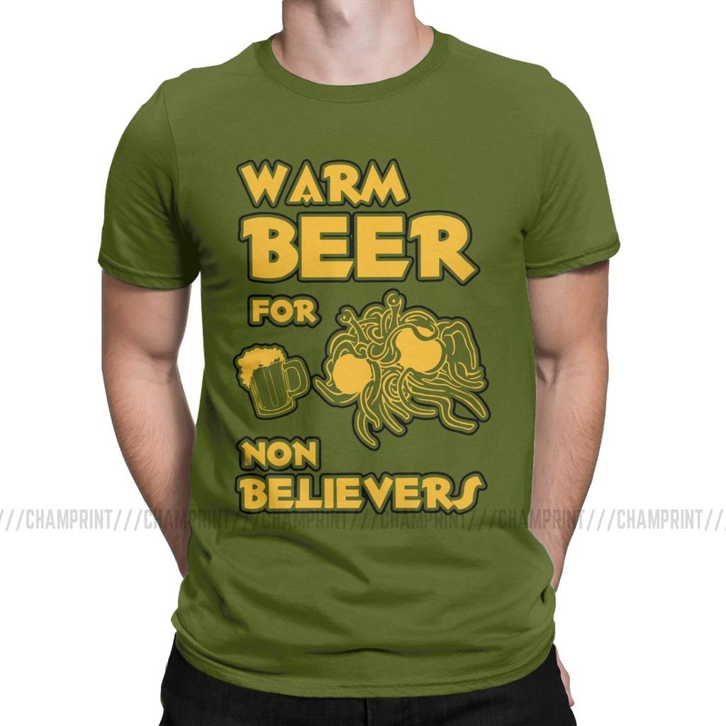 Warm Beer For Non Believers Pastafarian T Shirts Men Flying Spaghetti Monsterism Pastafarianism Fsm Religion Church