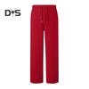 Women Sport Pants Mid-rise Elastic Waist Adjustable Drawstring Long Trousers Solid Color Wide Leg Autumn Winter Velvet Lining Trousers