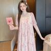 Linglei Summer Princess Style Mesh Short-Sleeved Nightdress Court Style Lace Japanese Printed Pajamas Loungewear Women