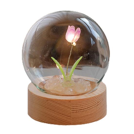 1 Set Tulip Night Light Soft Lighting Wooden Base Battery-operated Easy Installation Decorative Energy-saving Creative Handmade Tulip Night Light