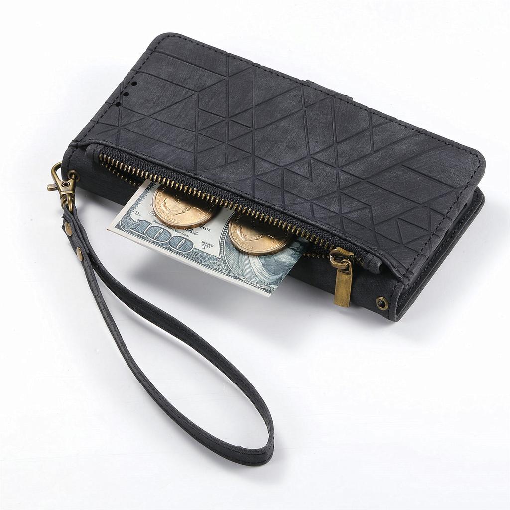 For Xiaomi 17 Pro Max Case Zipper Wallet Geometry Lines Leather Phone Cover with Strap