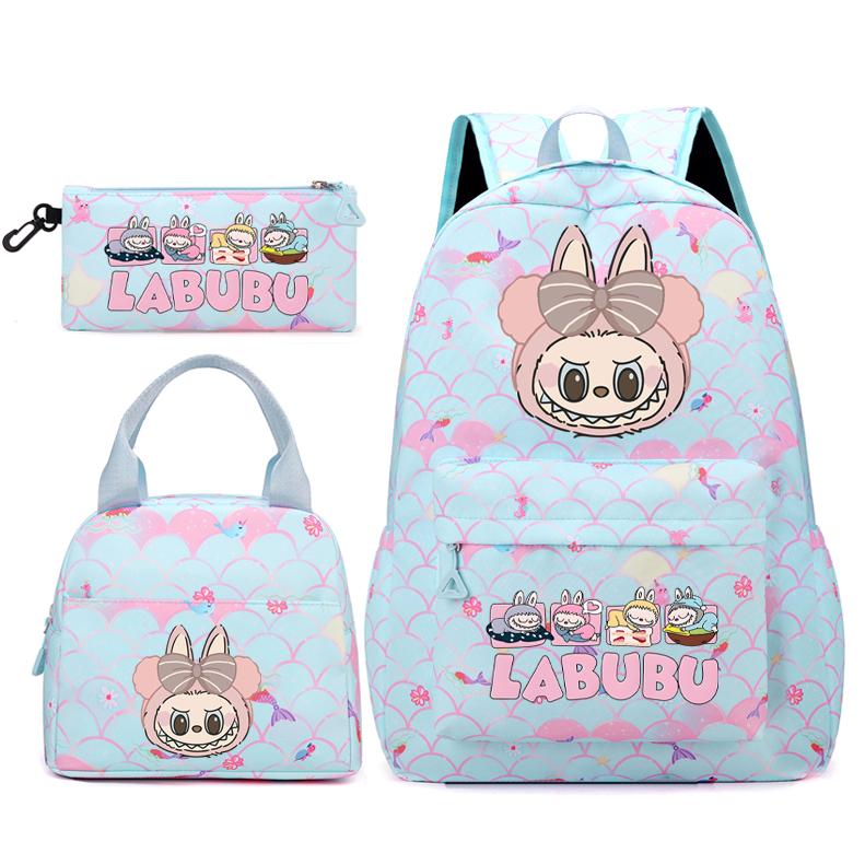 3Pcs/set Backpack for Girl School Teen Student Knapsack Women Rucksack with Lunch Bags Pencil Bag Fish Scale Style Bags