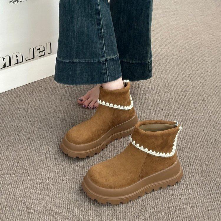 [Ushilai] Retro Mori Heightening Martin Boots for Women's 2025 Autumn Lace Big Head Thick-soled Short Snow Boots