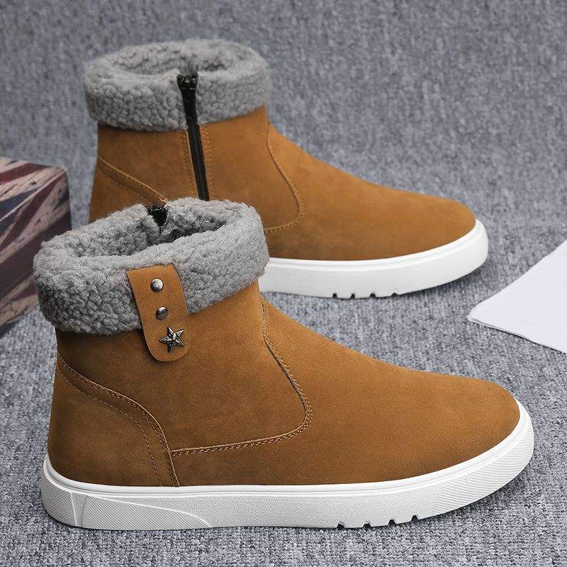 

Winter men s shoes high-top snow boots men s medium tube Martin boots men s trendy shoes thickened Northeast cotton boots velvet thermal cotton shoes 44