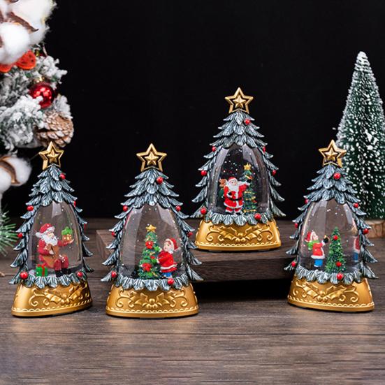 Christmas Snow Ball Lantern Lighted Santa And Christmas Tree Scene Glittering Water Snow Ball Decoration for Home Desktop Decor