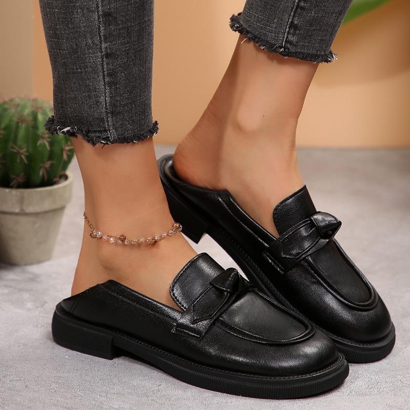 New Spring Autumn Soft Soled Single Shoes Women with Bow Square Heel Large Size, Le Fu Shoes, Small Leather Shoes for Women
