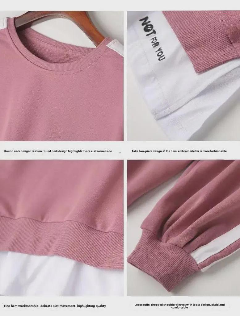 Damkläder i stora storlekar, avslappnad sportdräkt: Trendigt 2-delat set med tröja och byxor för vår/höst, trendig och slimmande design.