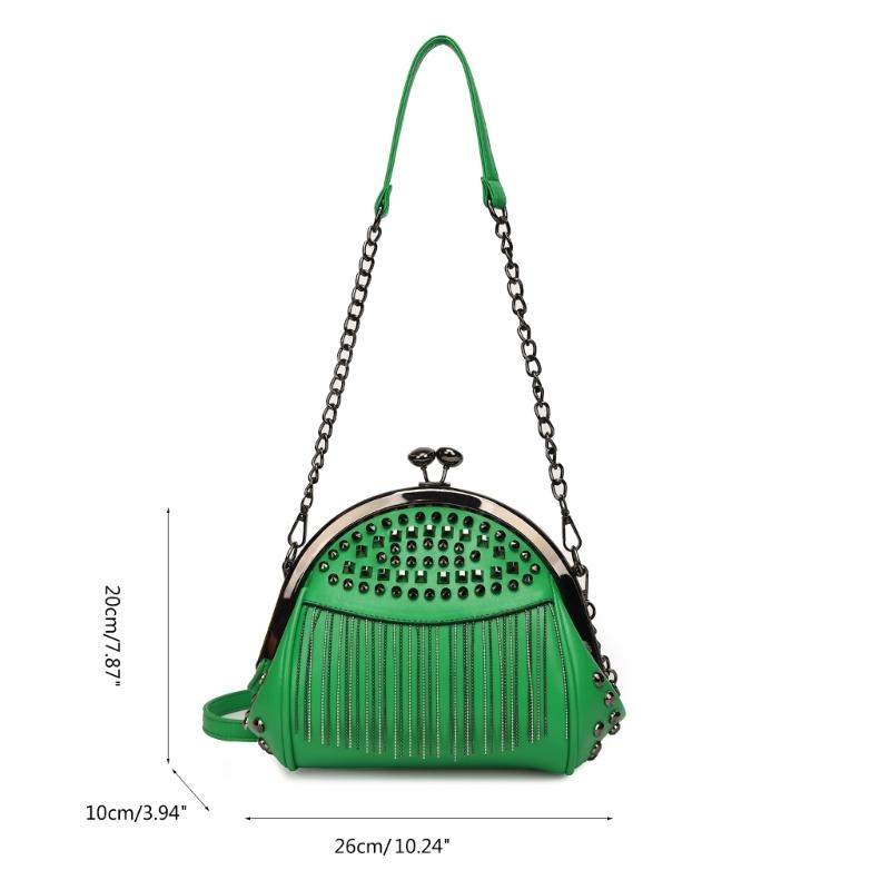 Womens Chain Shoulder Bag PU Leather Handbags Tassels Rivets Crossbody Bag Fashion Messenger Bag Seashells Bag for Daily