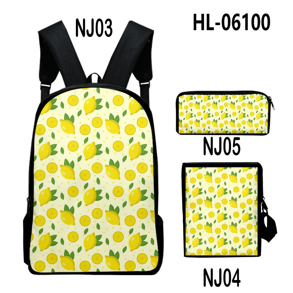 Lusso Novità Particolare Fresco limone Stampa 3D 3pz/Set alunno Zaini Scolastici Zaino Daypack per Laptop Borsa a tracolla inclinata Astuccio