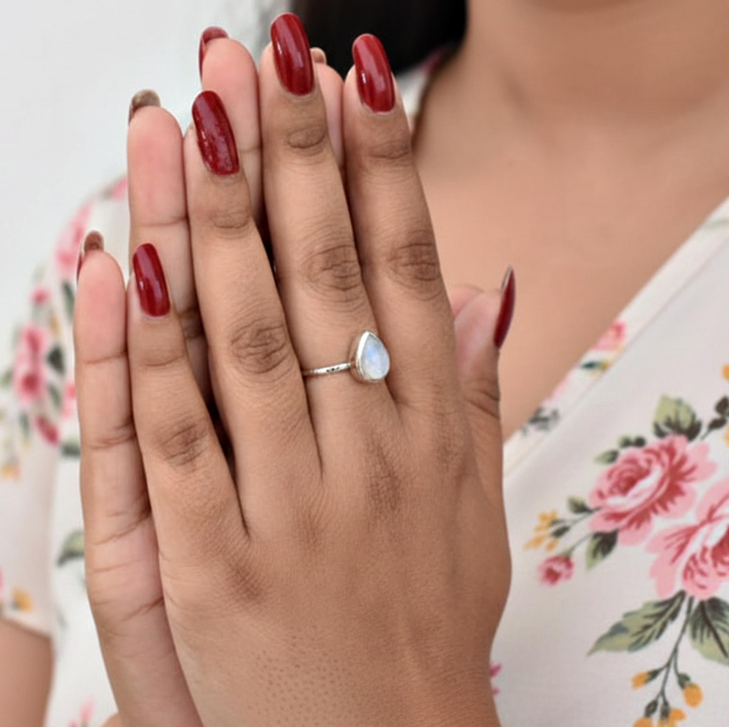 

Rainbow Moonstone Ring, 925 Solid Sterling Silver, Minimalist Boho Jewelry, Promise Ring, Gift for Her 12 срібний
