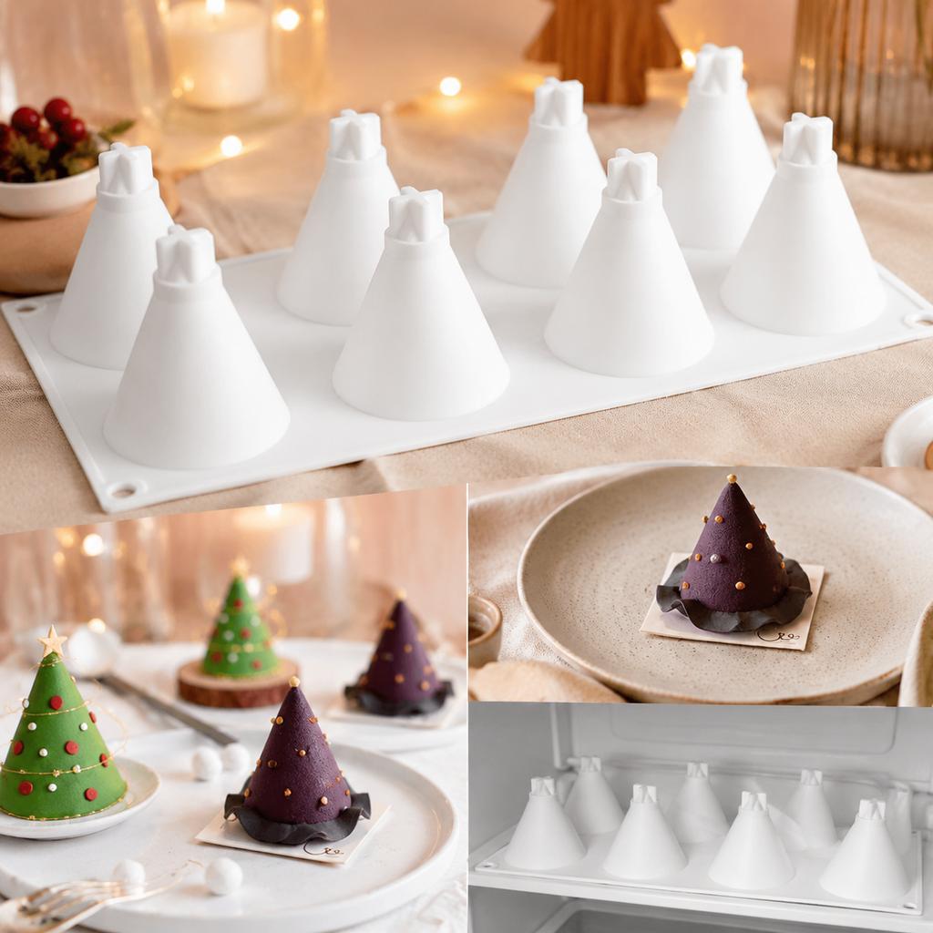 3D Christmas Tree Cone Silicone Mousse Cake Mold for Holiday Desserts, Baking and Frozen Treats