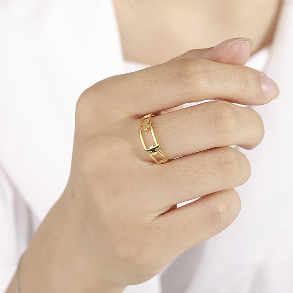Simple Rectangle Chain Women's Ring Kpop Stainless Steel Rose Gold Finger Rings Jewelry Gift