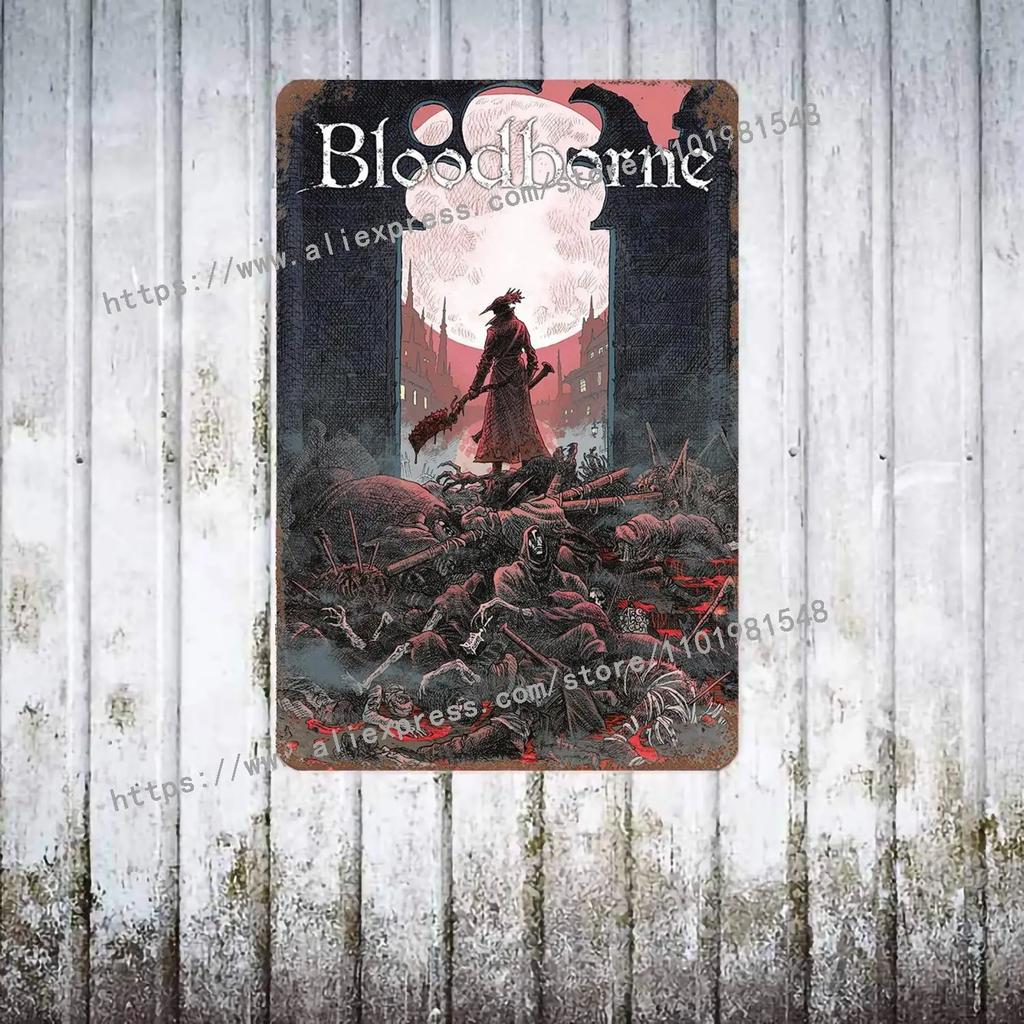Bloodborne Video Game Metal Decor Poster Vintage Tin Sign Metal Sign Decorative Plaque for Pub Bar Man Cave Club Wall Decoration