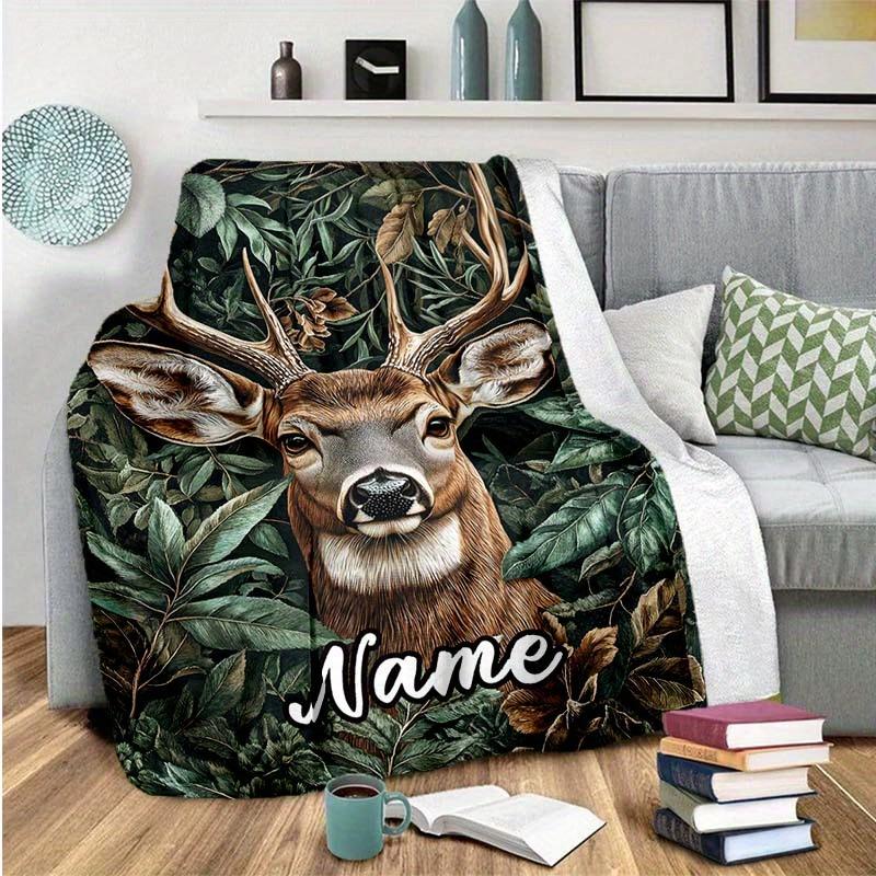 Deer Customize Your Name Outdoor Blanket Used For Chair Office Sofa Bed Camping Soft And Warm Giving Friends And Relatives Birthday Graduation Gift