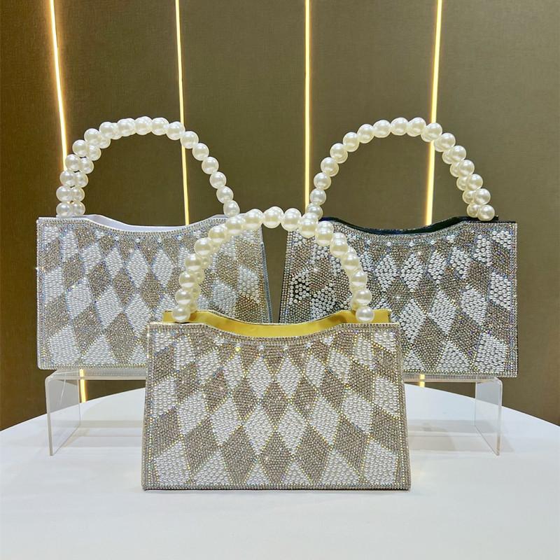 2025 Luxury Big Pearl Handle Women Evening Clutch Bag Brand Shiny Diamond Dinner Handbags High-end Party Dress Crossbody Bag