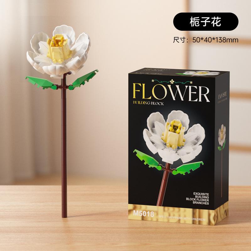 Lowers Bouquet Construction Blocks Set Lily Prickly Daisy Rose Hibiscus Flower Peony Sunflower Tulip Gardenia For Children
