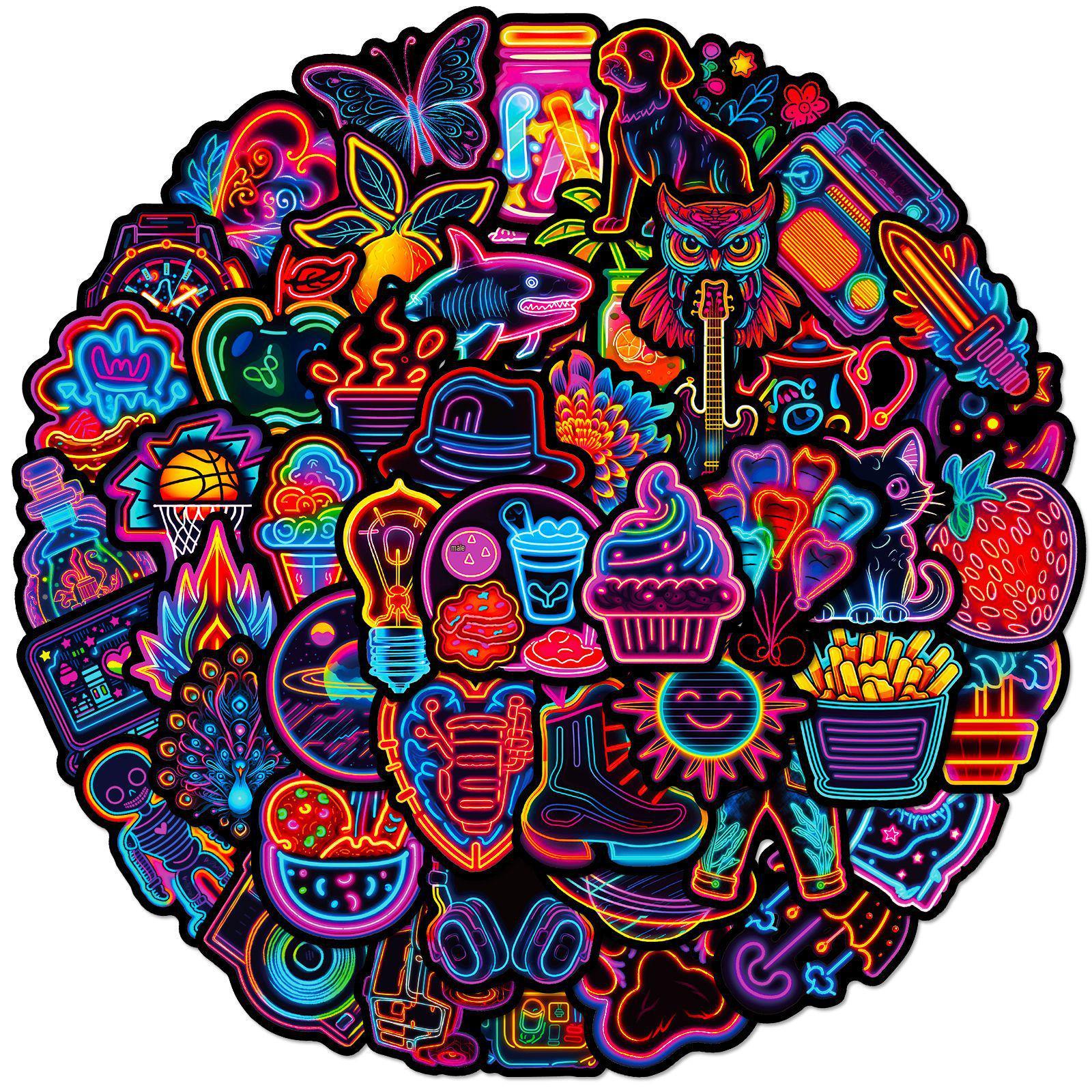50 Neon Fresh Style Graffiti Stickers - Creative, Ins-Inspired Neon Light Designs