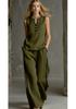 European Style V-Neck Sleeveless Top with Black Trim & Color Blocking, Paired with Simple High-End Wide-Leg Pants - 2026 Summer Collection