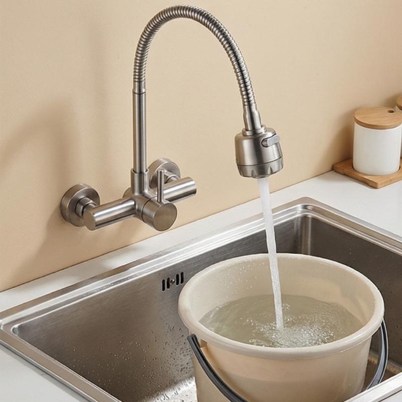 Wall Mounted Kitchen Faucet With Ceramic Cartridges Washbasin Mixing Switches 360 Degree Rotate Sprayers Faucet Enduring