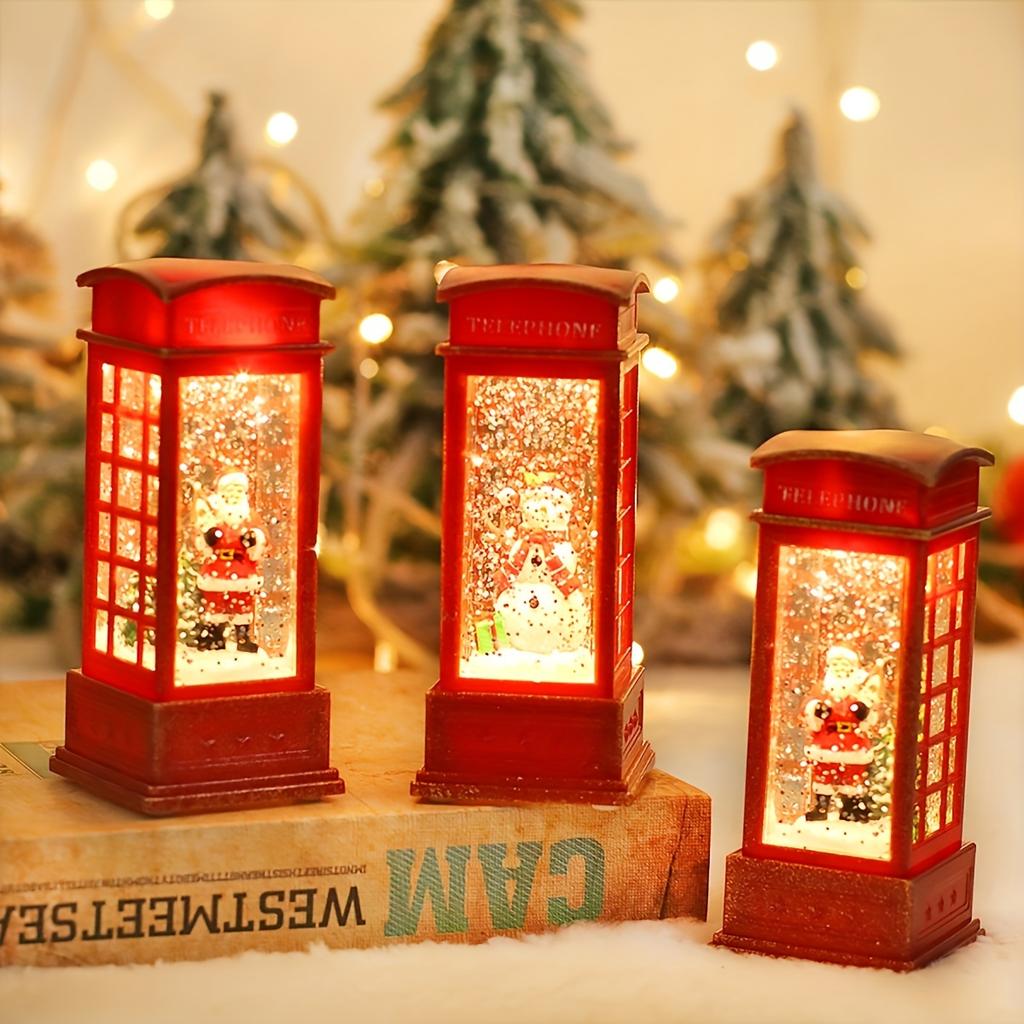 1pc Christmas Telephone Booth Decorations, Vintage Christmas Lights, Christmas Tree Style Lantern Decorations Cabinet Fireplace